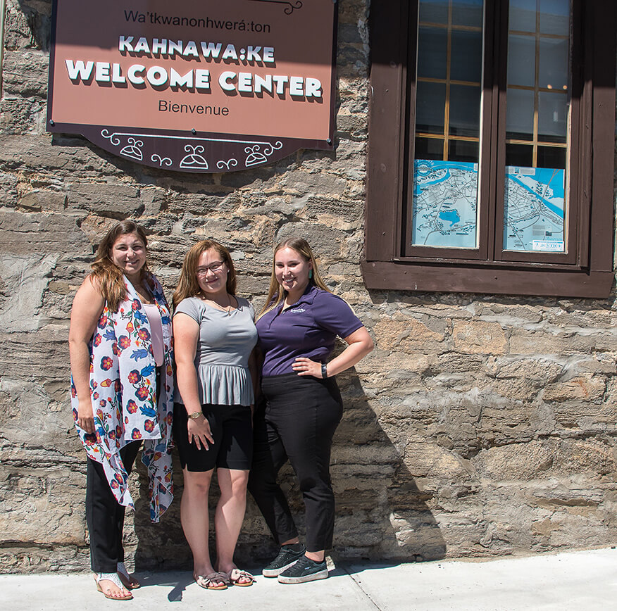 Kimberly Kaniehténhawe Cross with colleagues Ravyn Regis and Emma Kahente Ouimet of the appropriately named Welcome Center of Kahnawà:ke Tourism